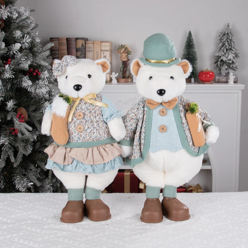 

2024 Christmas Doll Decorations Standing Statue Easter Cute Bear Figurine BlueTelescopic Figure Stretchable Plush Toy Best Gifts