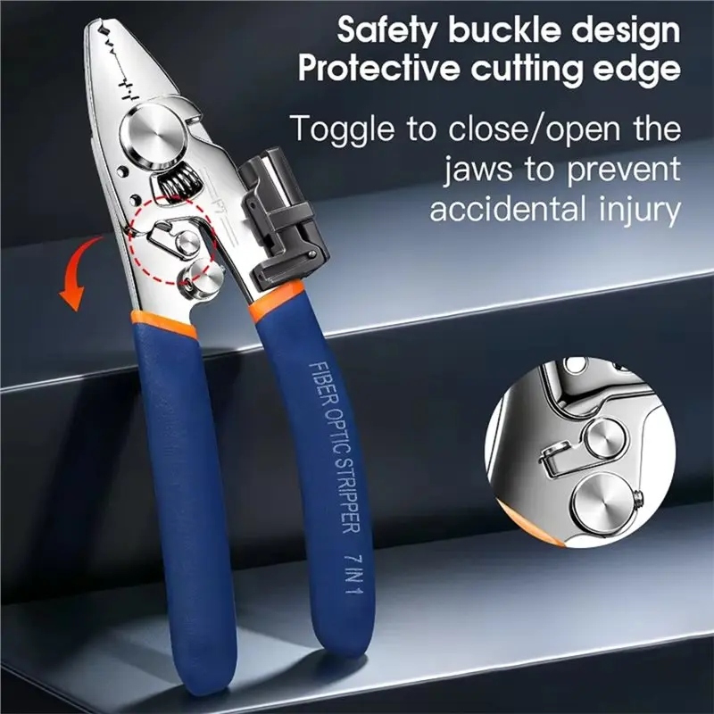 B63B-F7 FTTH Optical Fiber Stripper Tool Stainless Steel Multi-Function Fiber Optic Stripping Pliers With Cleaning Clip