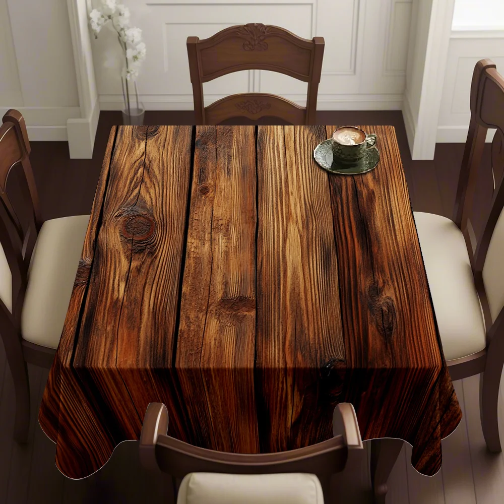 One square tablecloth with wood-grain pattern print, stylish and perfect for a restaurant.zyc