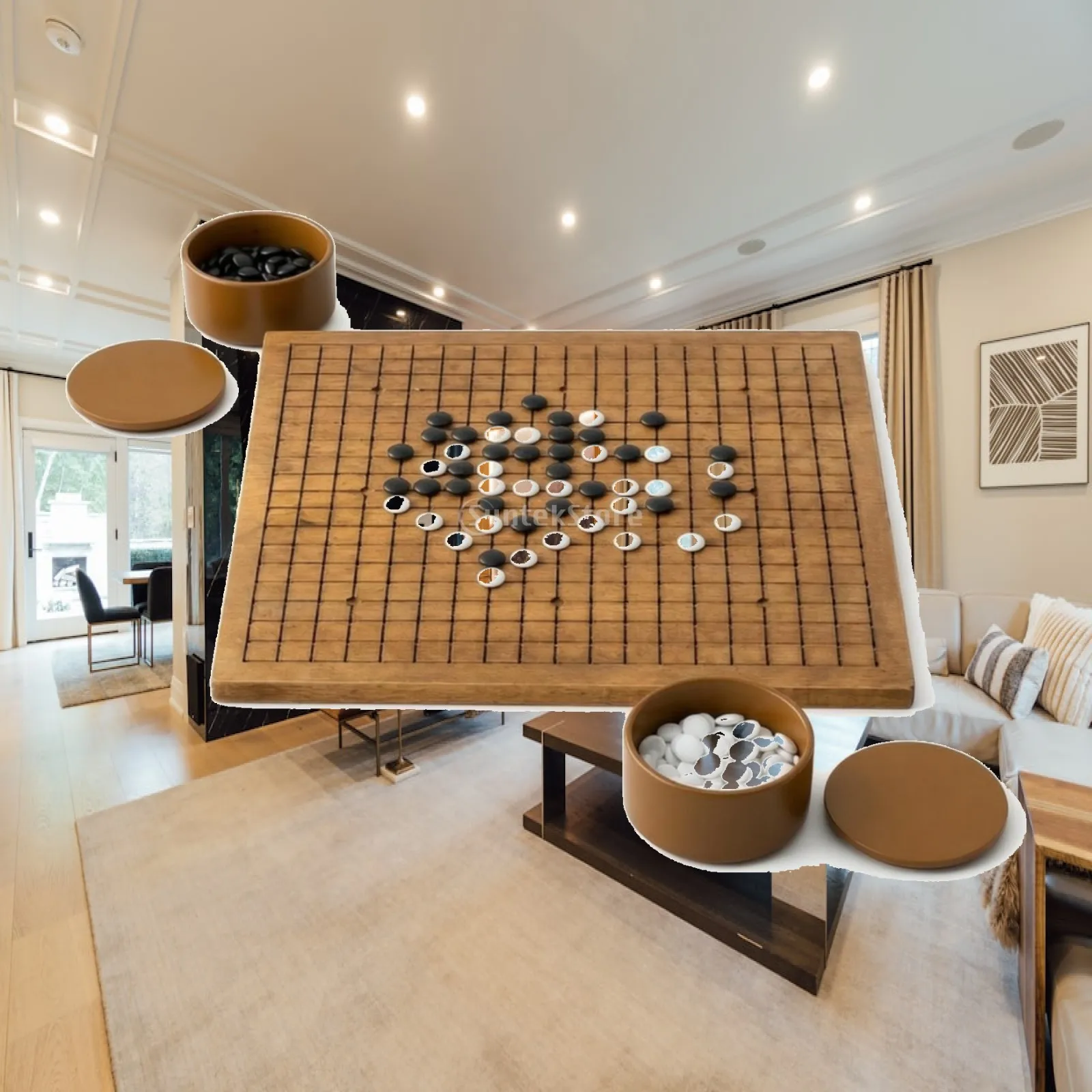 Wooden Go Board with Stones Traditional Goban Natural for Study, Beginners