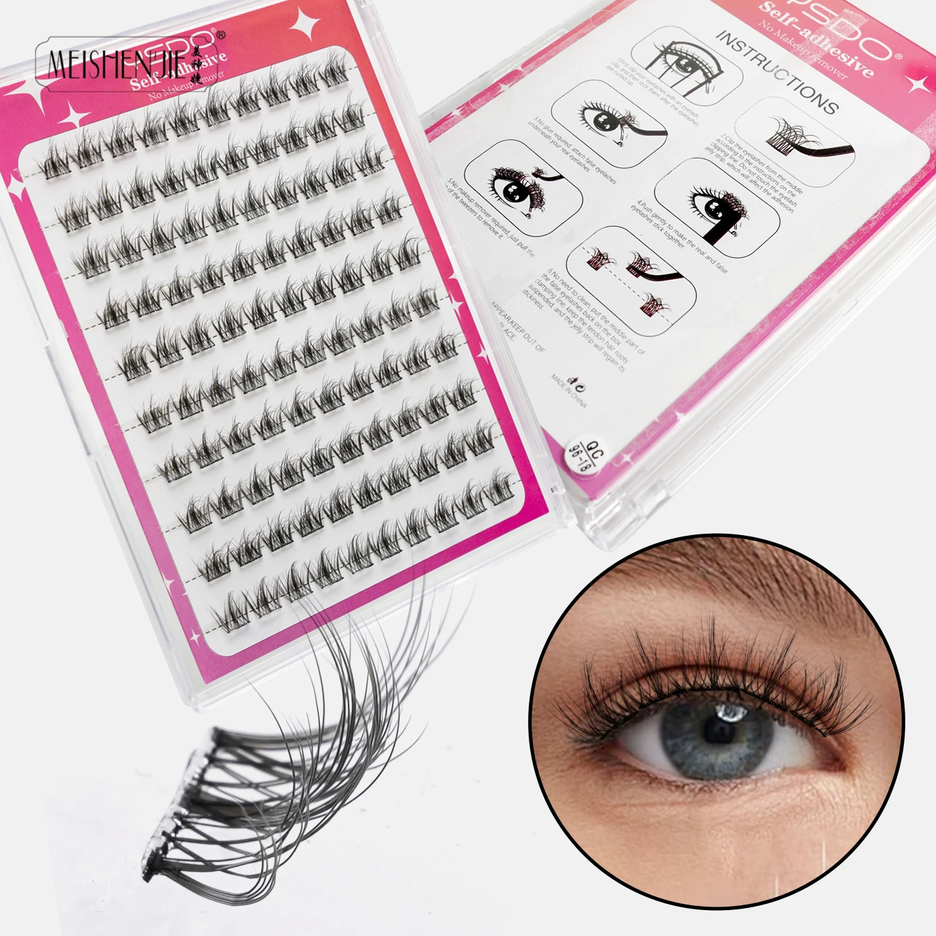 10Rows DIY Cluster Self Adhesive Eyelashes Wispy Fluffy Fake Eyelash Extension NO Glue Needed Individual Lashes Makeup Tool Cils