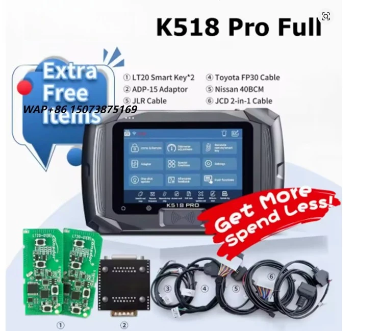 Lonsdor K518 PRO Full Global Version Programmer with LT20 Smart Key for VW FP30 Cable BCM Cable FCA 12+8 JLR ADP Adapter