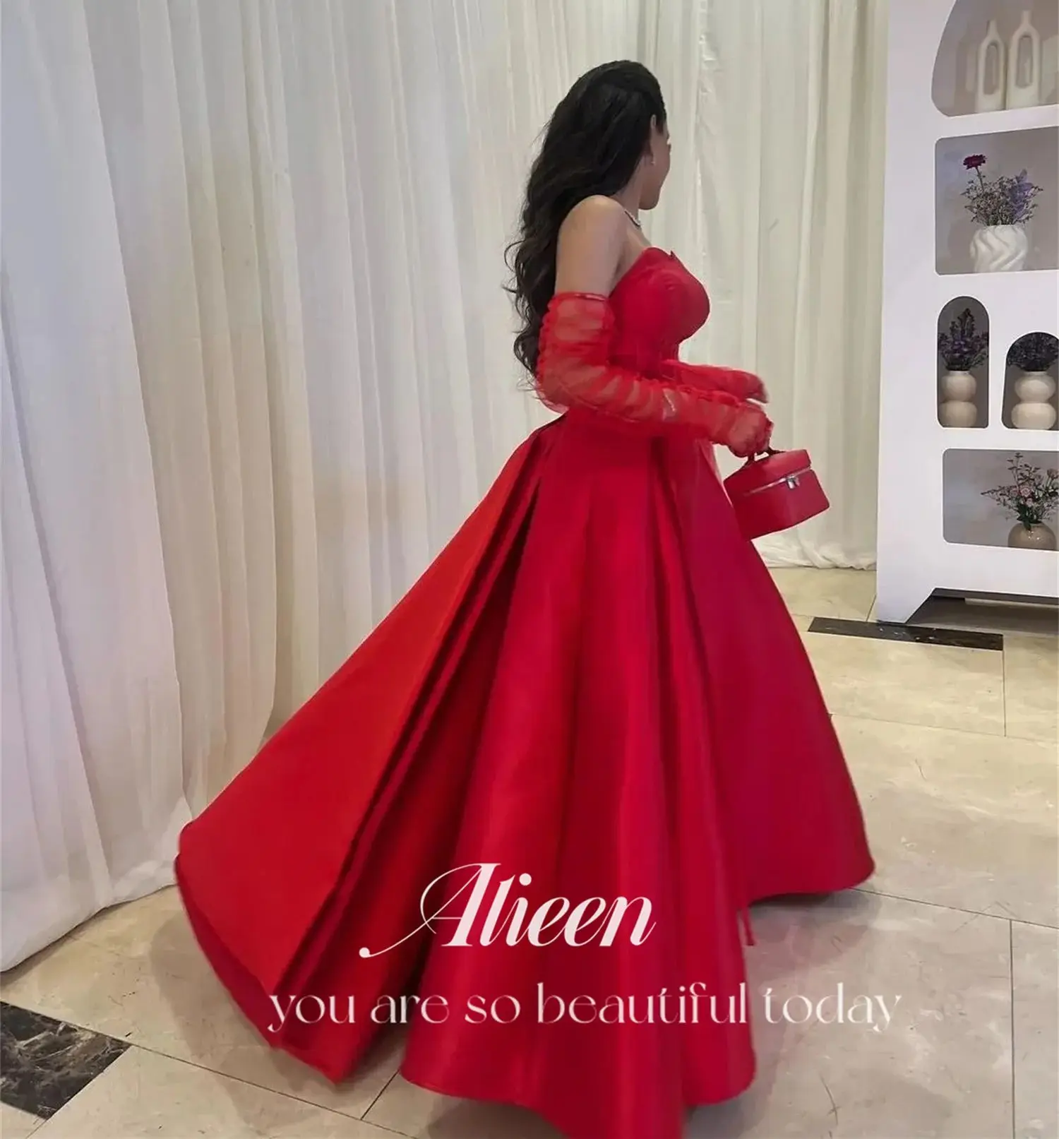 Sweetheart Red A-line Satin Luxury Party Dresses for Special Occasions Evening Elegant Woman Gala Prom Wedding Dress Customized