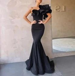 2024 Elegant Mermaid Black Long Prom Dresses for Women Luxury Satin One-shoulder Simply Formal Party Celebrity Bridesmaid Gowns