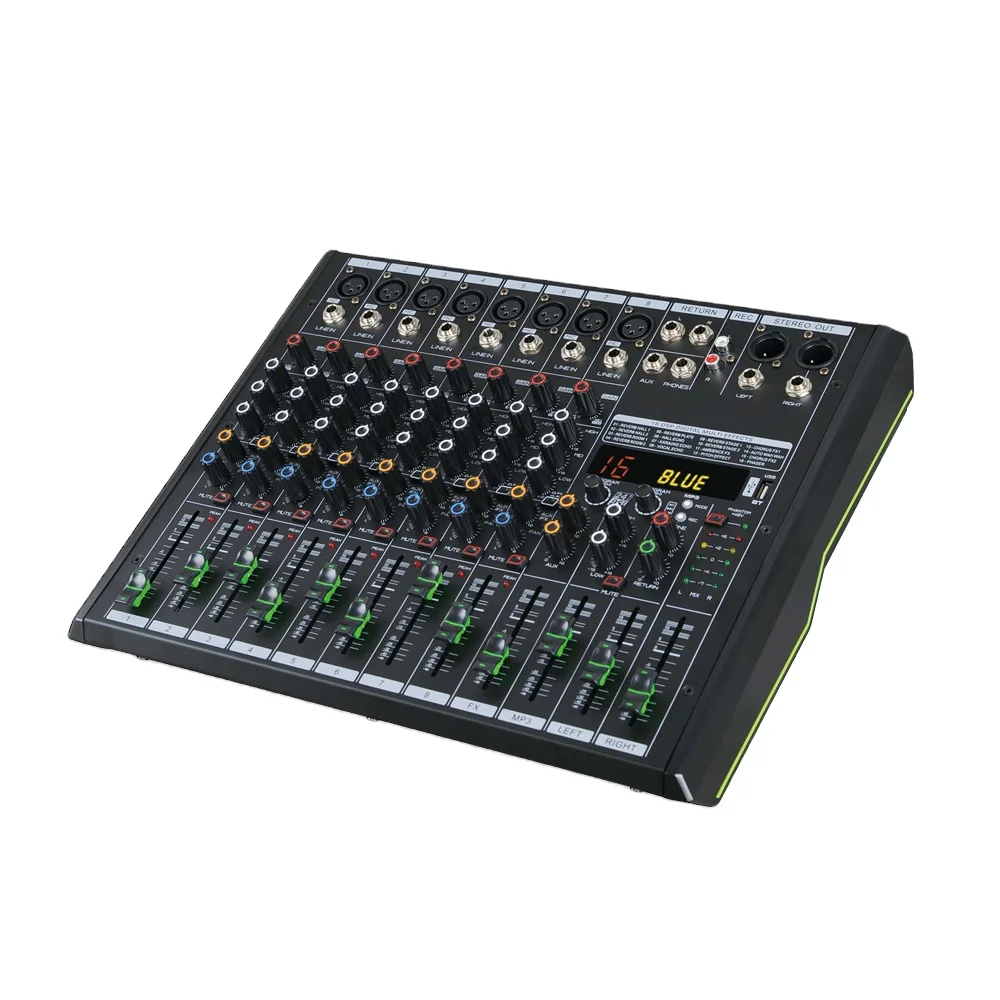 Professional 8 channels sound card audio studio mixer with wireless connection recording