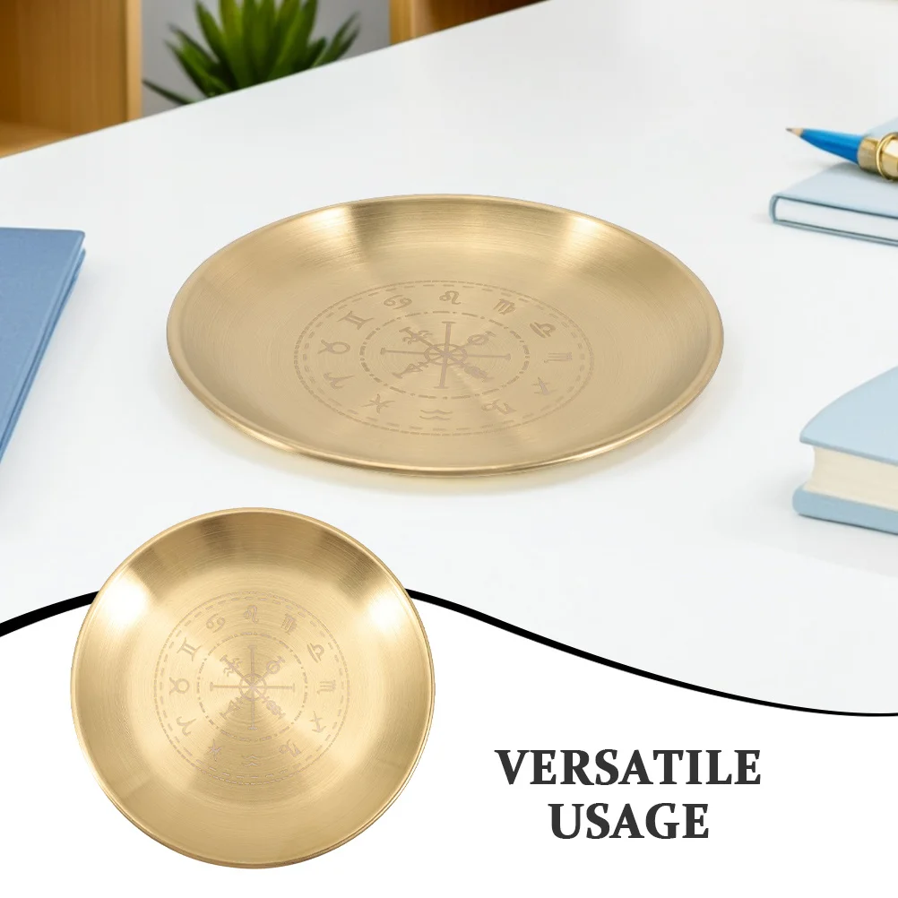 

2Pcs Round Metal Altar Tray 14Cm Witchcraft Stand for Rituals Tarot Ceremony Jewelry Organizer Decorative Trinket Dish