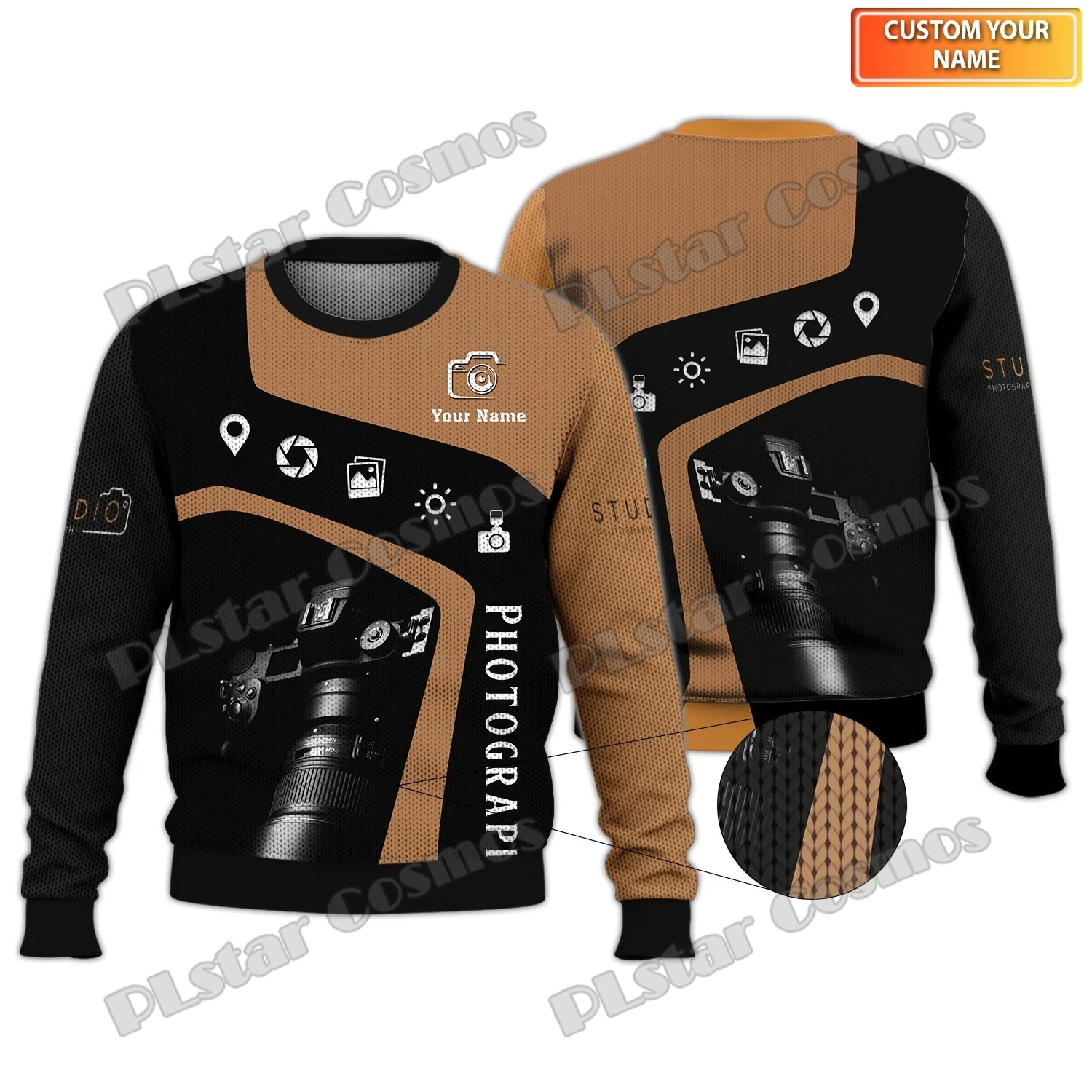 

Custom Name Camera Tools Pattern Photographer 3D Printed Fashion Men's Knitwear Sweater Autumn Unisex Casual Pullover MY02