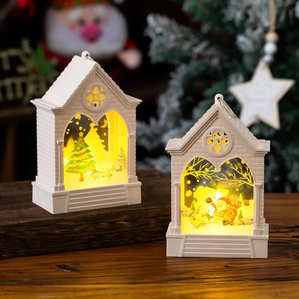 Brilhante LED Christmas Tree Night Lamp com gancho, Santa, casa, lâmpada de vento, desktop