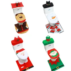 3pcs Christmas Toilet Cover Elderly Snowman Toilet Cover Floor Mat Water Tank Cover Paper Towel Set Three-piece Home