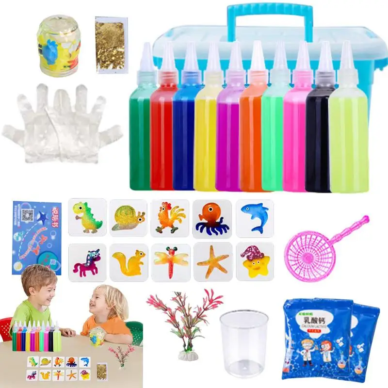 3D Magic Gels Kit Magic Water Elf Creative 3D Magic Gels Mold Kit Water Gels Toy Figures Handmade Science Experiment DIY Kit