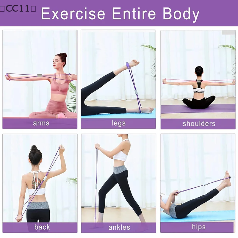[CC11] حزام مقاومة سالوديا بمقابض، حزام مقاومة على شكل ذراع 8، حبل سحب للياقة البدنية في صالة الألعاب الرياضية واليوجا 8 كلمات مرن