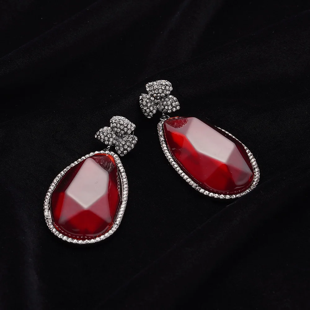 Red Vintage Geometric Resin Zircon Earrings for Women Boho Statement Jewelry Bride Wedding Coquette Accessories