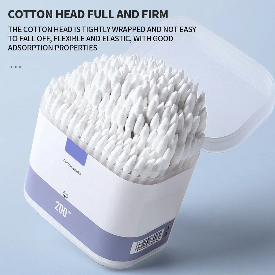 200PCS/box - High-Quality Double Ended Cotton Swabs - Suitable for Personal Cleaning, Gentle Makeup Removal, Makeup Swabs, Etc