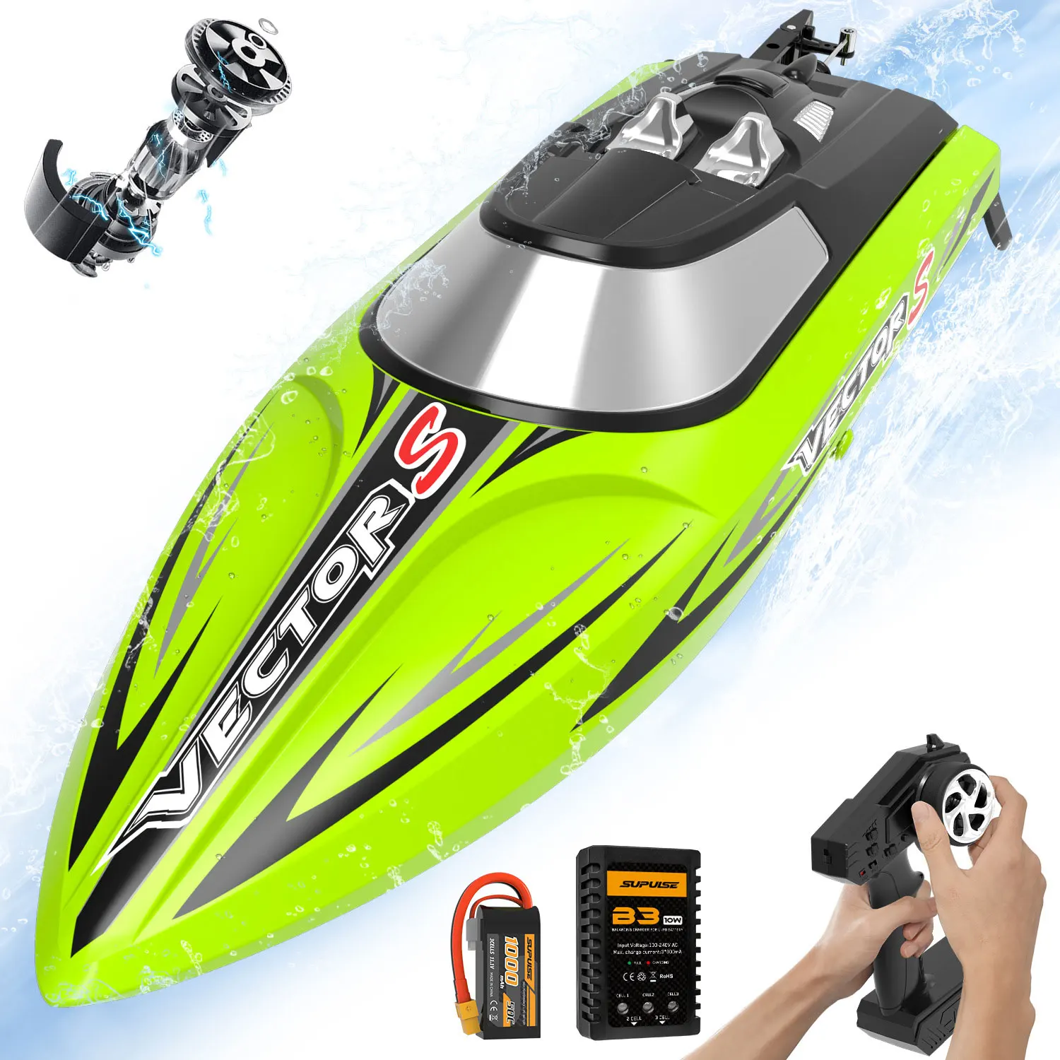 Remote Control Brushless Motor 1:18 Scale 2-Channel Speedboat 50+ KPH High Speed Electric RC Boat Batteries Ready-to-Go 200M