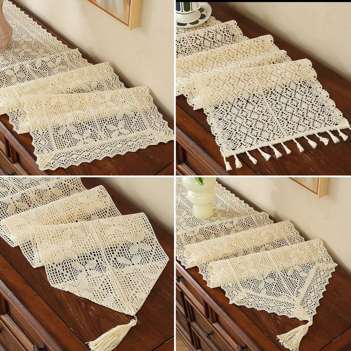 French Vintage Lace Table Runner Breathable Elegant Cover For Console Table Coffee Bar Dining Furniture Home Decor Idea