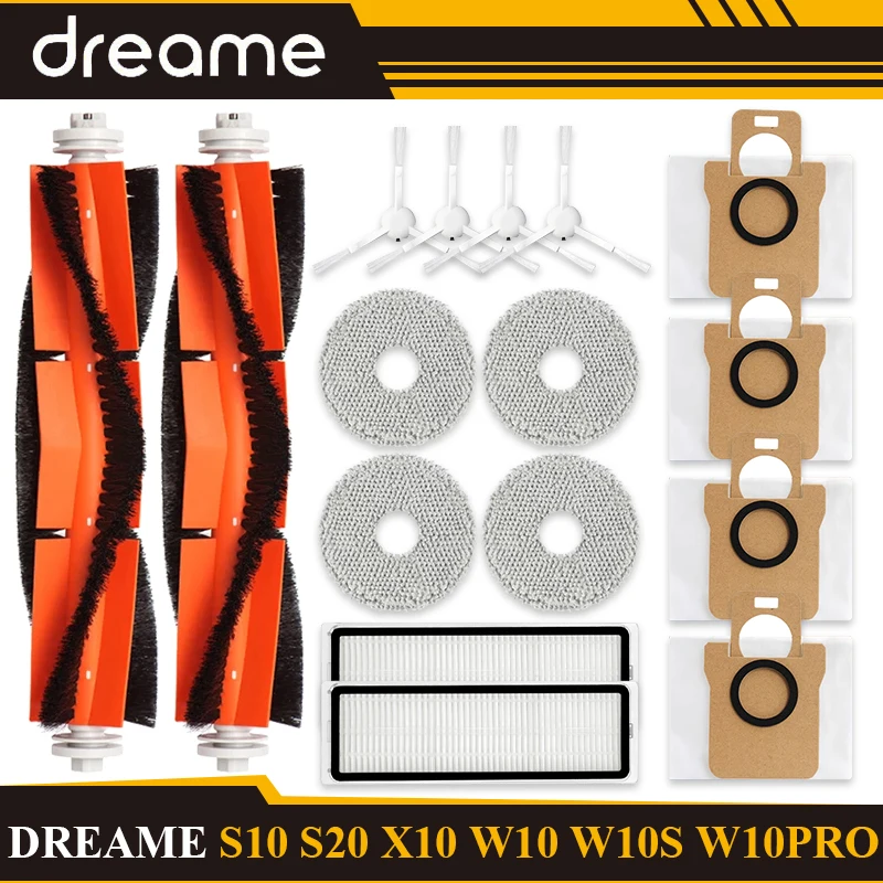 For Dreame S10/S10Plus/X10/X10pro/W10s/S20/S20Pro Vacuum Robot Filter Wipers Roller Brush Dust Collection Bag Accessories