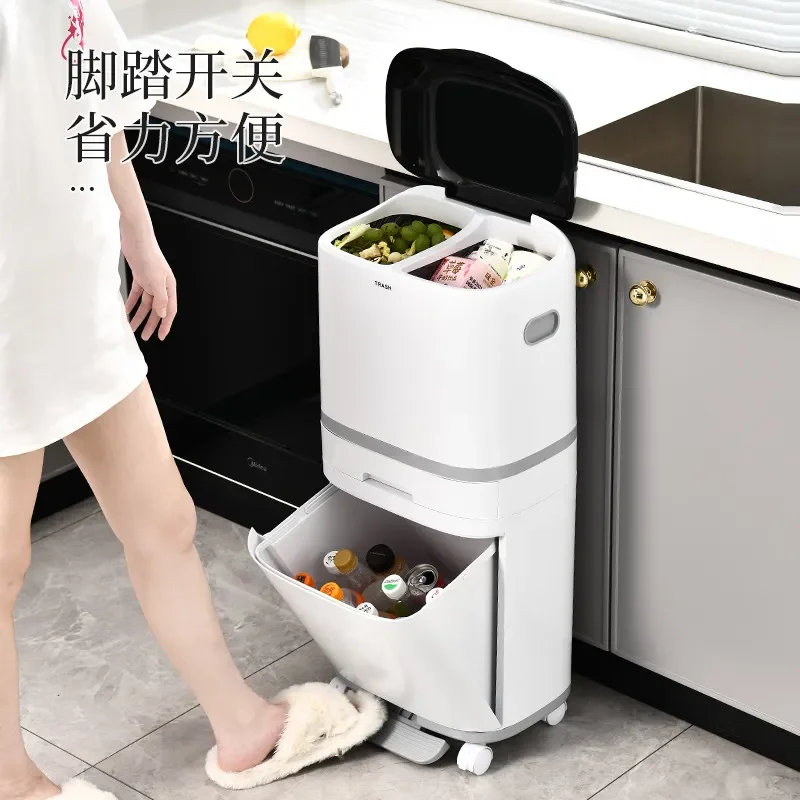 Household Kitchen Trash Can with Lid Foot Step Press Type Removable Bin for Food Waste Classification High Value Design