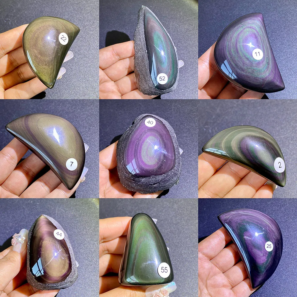 Échantillon de minéral brut de lune en obsidienne arc-en-ciel naturelle, pierre brute polie, ornement de bureau, décoration intérieure, cadeau