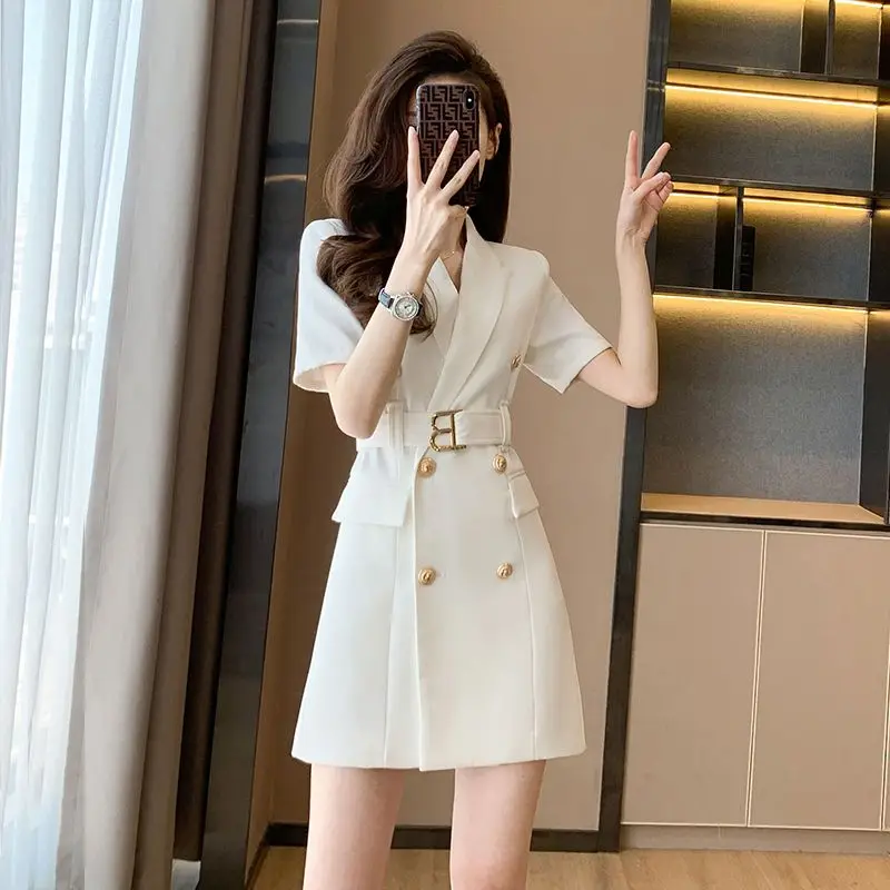 

2024 Summer New French High-end White Women's Dress, Niche Suit Dress for Women