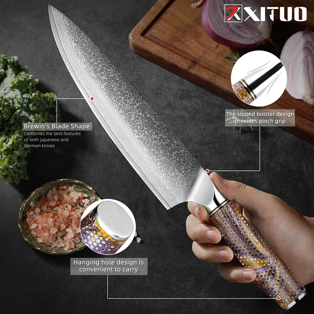 

Damascus VG10 Stainless Steel Chef Knife 8 Inch Japanese Sharp Kitchen Knife Chopping Meat Cutting Knife Cooking Slicing Knives