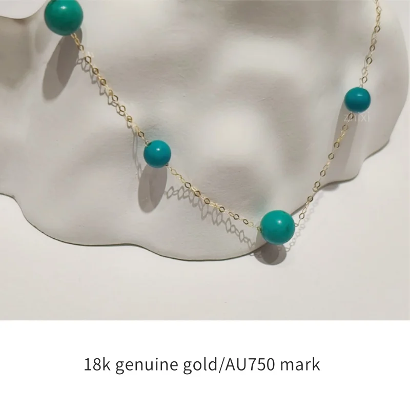 

Natural Turquoise 18K Yellow Gold Necklace Au750 Original Design Fashionable Versatile Light Luxury Gift for Womenx10016