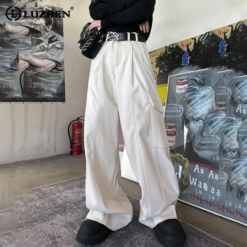 

LUZHEN Pockets Splicing Design Plain Trendy Straight Pants New Men's Fashion Street High Quality Trousers Free Shipping LZ3303