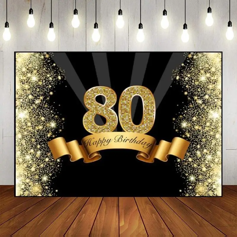 

Decoration Photography Backdrop Golden Custom Party Background Wall Banner Balloon Happy 80th Birthday Man Woman 80years Photo