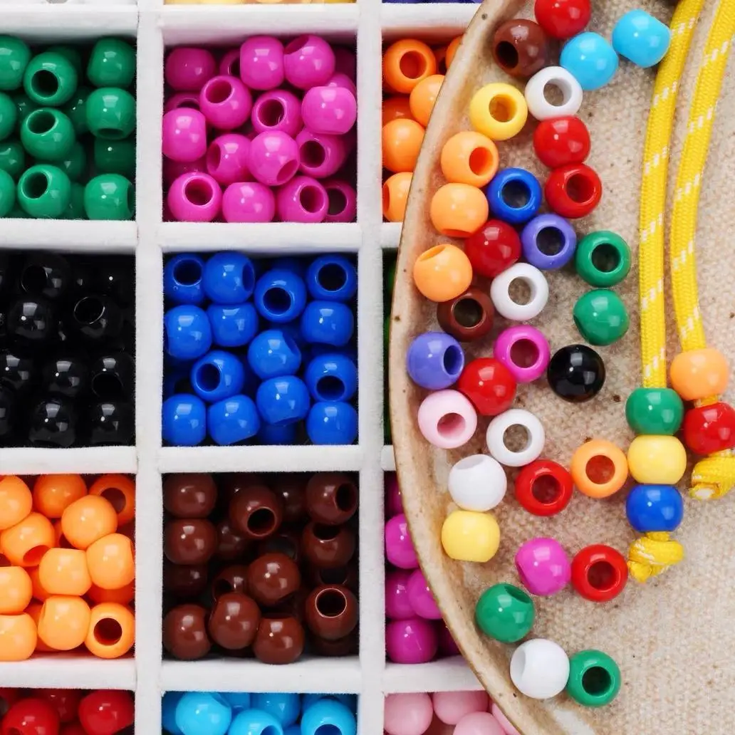50pcs/lot multi-colored Large Hole Pony Beads Plastic Beads For Bracelets Making DIY Crafts Jewelry Key Chains And Decorations