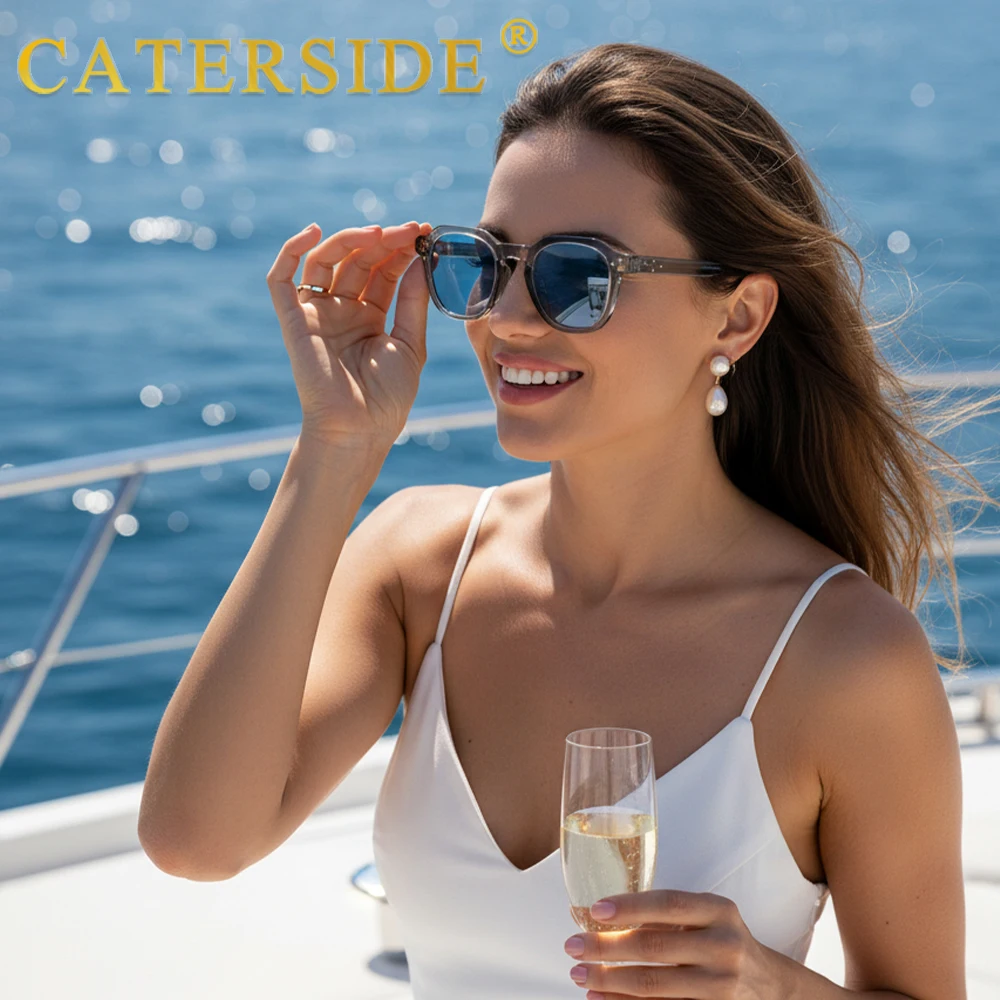 

Поляризованные солнцезащитные очки CATERSIDE для женщин, синие линзы с защитой UV400, прозрачная серая оправа, солнцезащитные очки, подарок на вечеринку