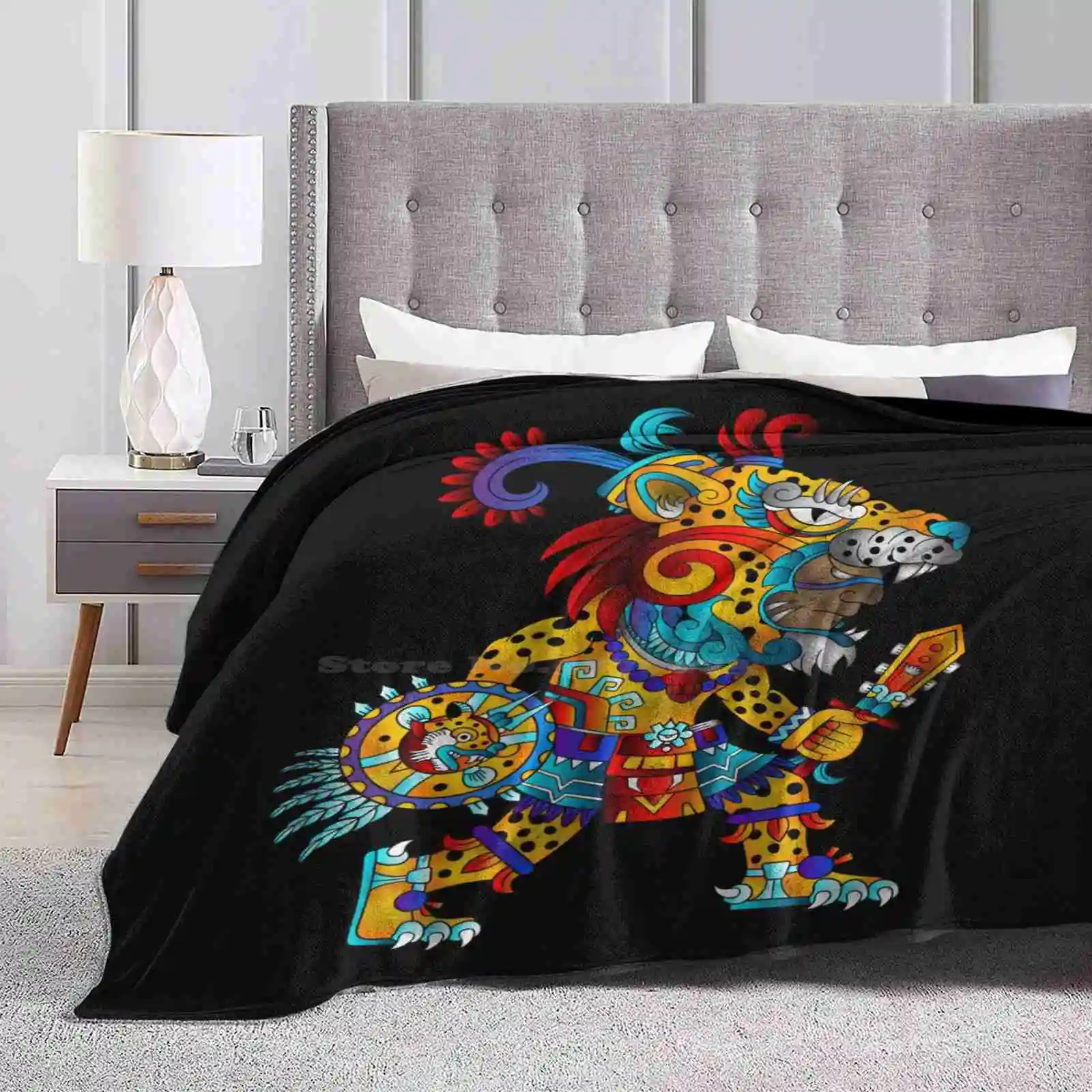 Cartoon Warrior Mexico Aztec Air Conditioning Soft Blanket Mexico Mayan Mexican Inca Warrior History Animal Skull Aztec Warrior