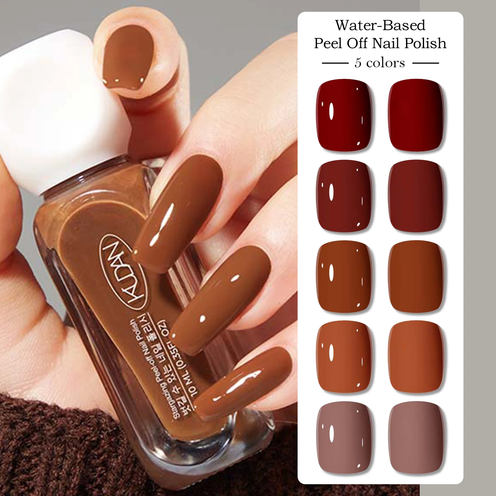 Kit de vernis à ongles à base d'eau, 5 pièces/ensemble 10ml, rouge marron, longue durée, séchage rapide, pas besoin de lampe pour guérir les fournitures pour ongles