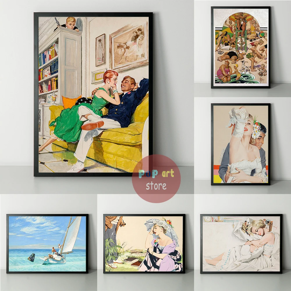 لوحة عتيقة للعشاق في الولايات المتحدة ، طباعة على القماش ، على الطراز الأوروبي ، ديكور فني لجدران الجمال ، ديكور جمالي لجدران المنزل والحانات