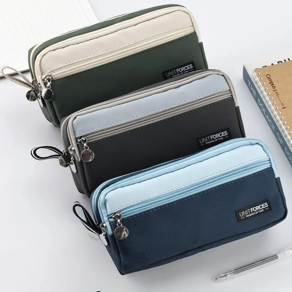 

New Oxford Cloth Pencil Bag Three-Layer Multi-Functional Pen Storage Case Waterproof Large Capacity Stationery Bag School Use