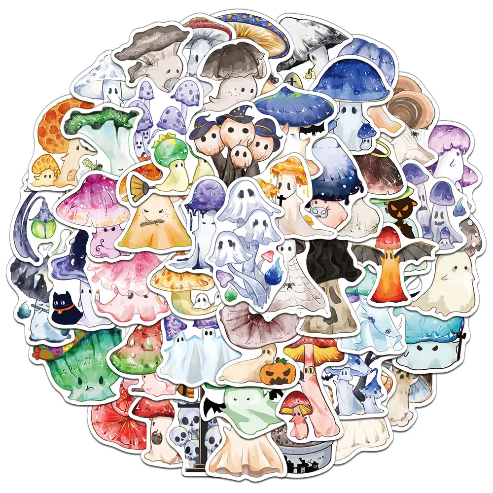 

50 шт., креативные наклейки с призраком и грибами на Хэллоуин, украшение для счета ручной работы, сделай сам, чашка для воды, скейтборд, наклейки для ноутбука