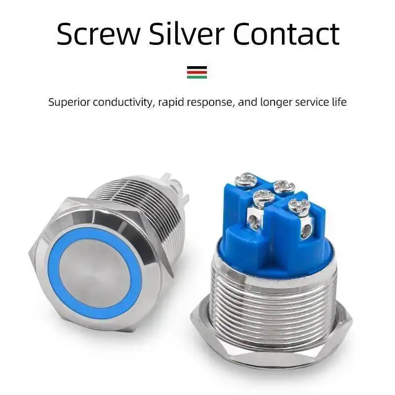 المسمار نوع القدم 16/19/22 مللي متر DIY مفتاح بـزر دفع مقاوم للماء إعادة تعيين الذاتي قفل صغير مستدير مضاءة قذيفة معدنية