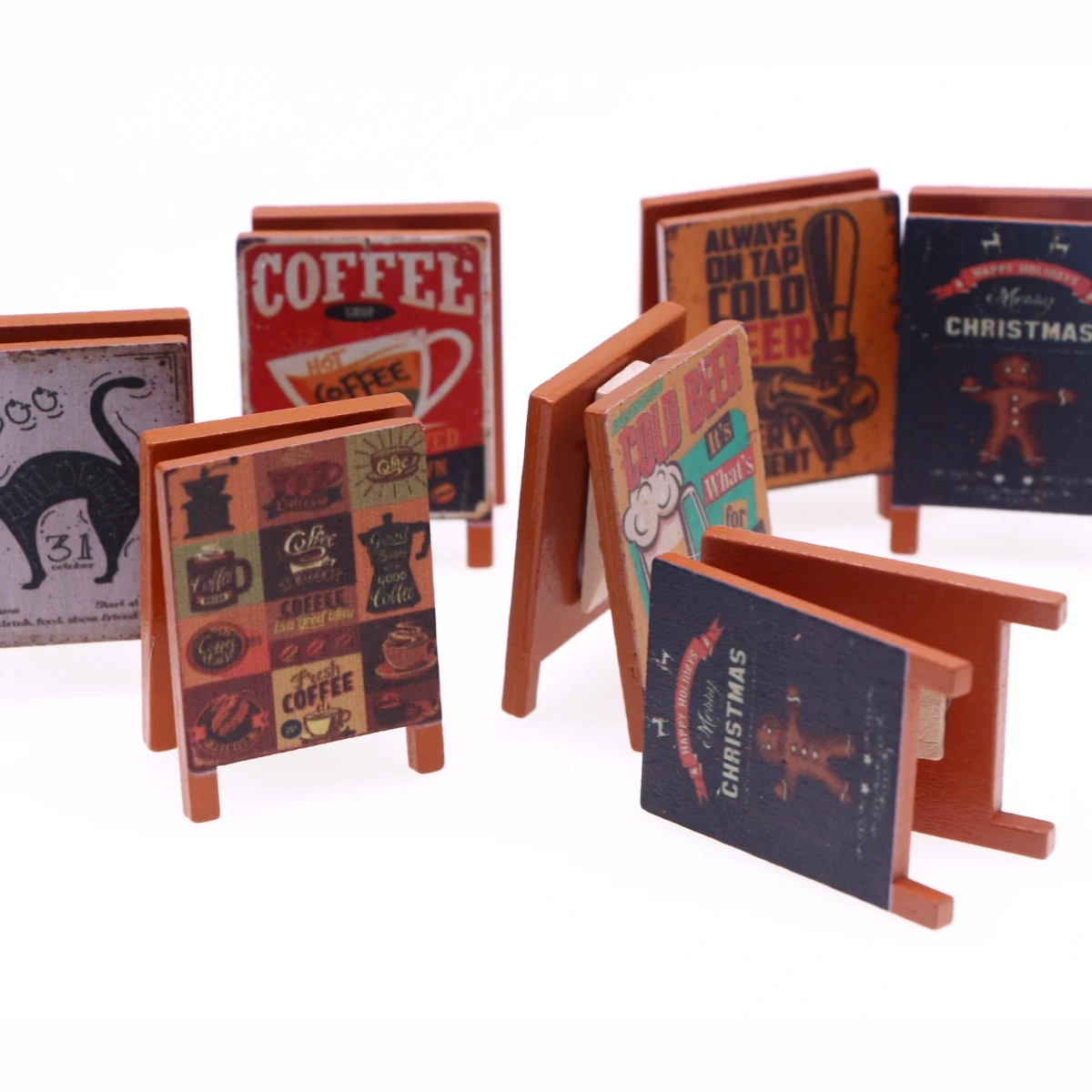 1Pc Miniature Simulated Wooden Clip Signboard Dollhouse Micro Milk Tea Coffee Shop Billboard Vintage Blackboard Scene Decoration