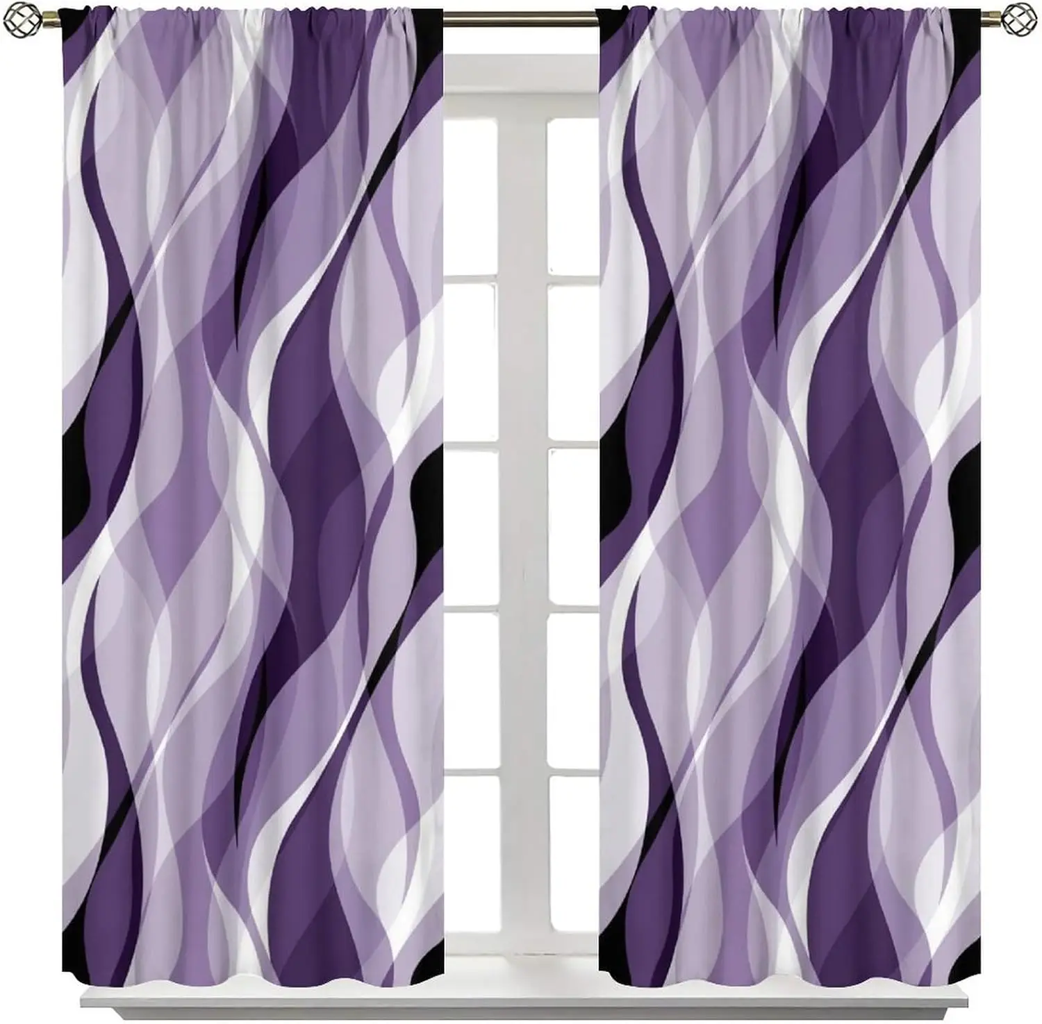Purple Curtains Modern Abstract Purple and Grey Striped Curtain with Rod Pocket for Bedroom Living Room Home Decor Drapes