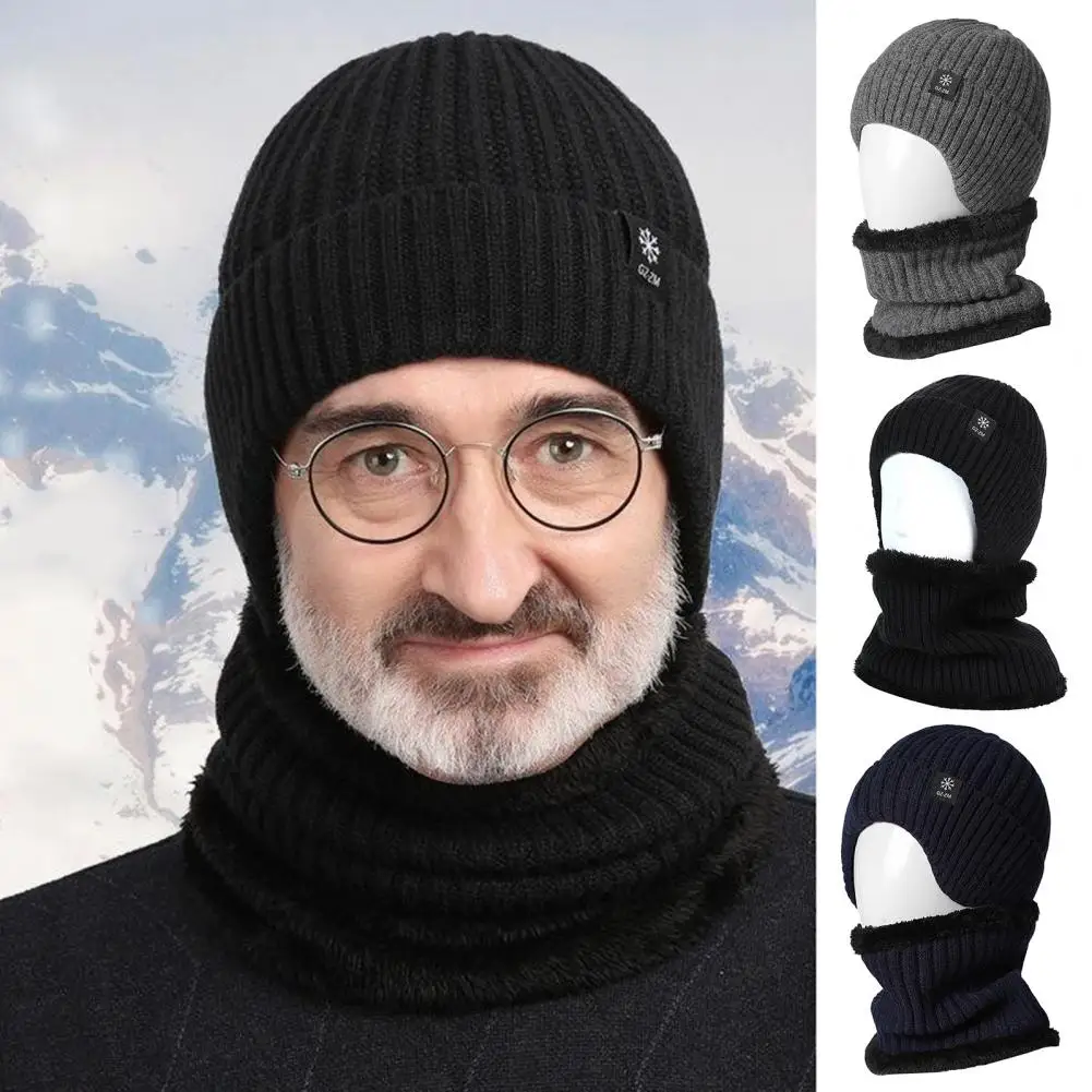 Mid aged Men Winter Hat Women Winter Beanie Winter Hat Men's Knitted Hat with Ear Thick Warm for Father for Mid aged