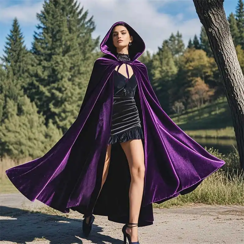 loween Wizard Robe with Hood Large Skirt Long Role-Plang Witch Costume  Spell Polyester Material Women's Faion
