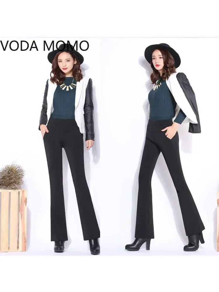 Pantaloni invernali da donna caldi a gamba larga Pantaloni spessi in velluto Vita alta Elastico Pantaloni svasati elasticizzati per madre di mezza età vestiti 5XL
