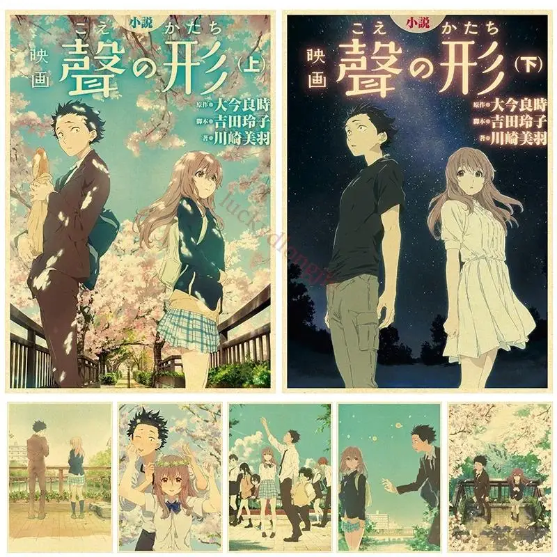 Póster Vintage de Anime con voz silenciosa, arte de pared de papel Kraft Retro para decoración del hogar, Idea de regalo para cafetería
