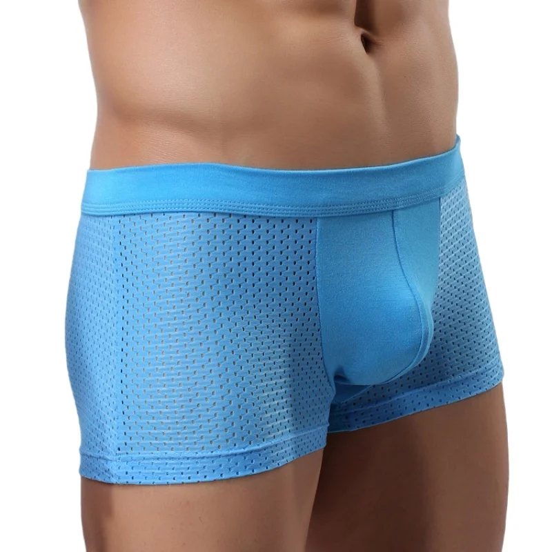 

Breathable Underpants Man Antibacterial Mesh Boxer Shorts Sexy Comfortable Lingerie Low Waist Panties U Convex Underwear Modal