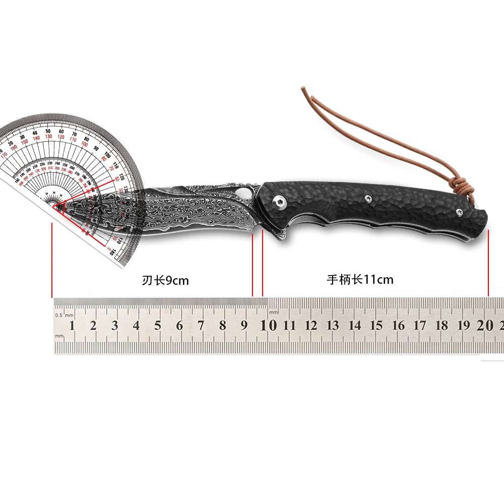 DRACHENADER Coltello pieghevole Damasco con fodero/clip, coltelli da caccia tattici di sopravvivenza EDC per uomo, coltello tascabile con nucleo in