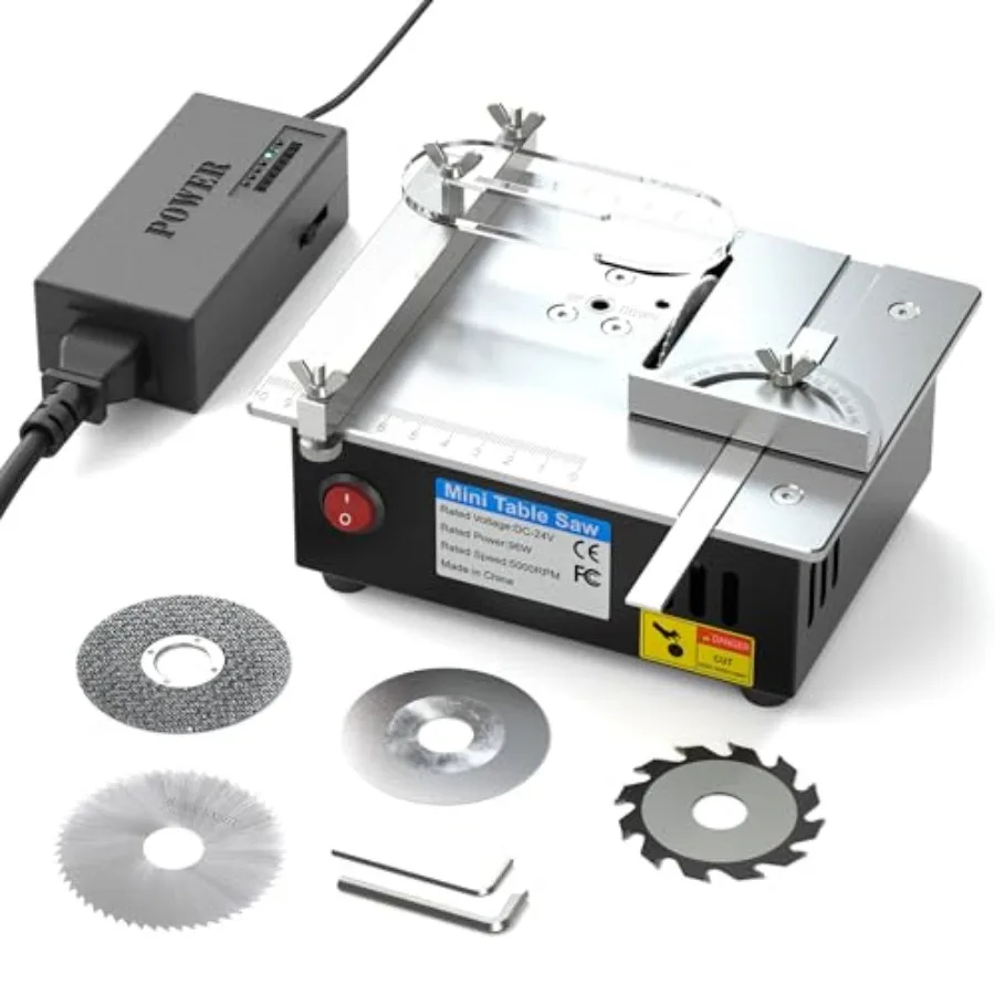 

96W Precise Mini Table Saw Adjustable Cut Depth and Angle 4 Blades 7-Level Speed Adjustable for DIY Woodworking Metal Plastic C