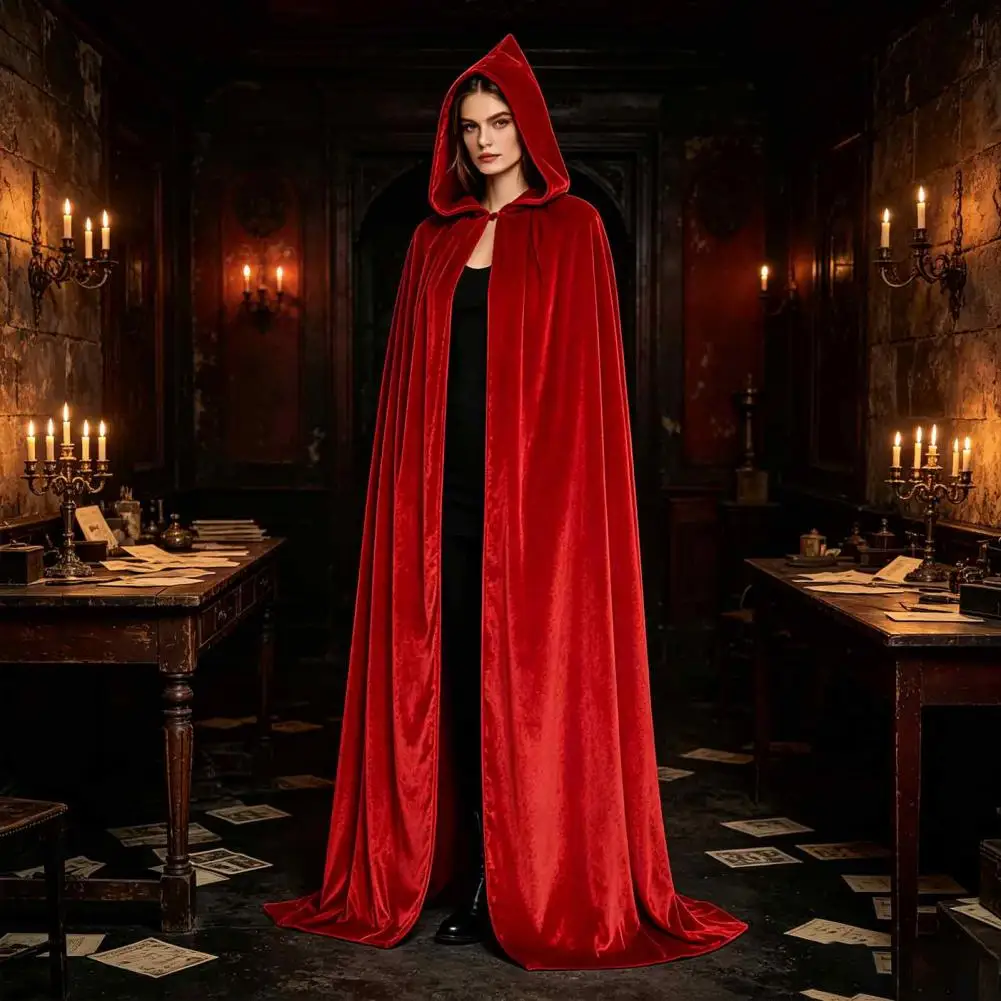 Capa con Capucha de Terciopelo para Adultos Unisex, Disfraz de Vampiro, Mago, Bruja, Estilo Renacentista Medieval para Halloween, Cosplay, Fiestas de Disfraces