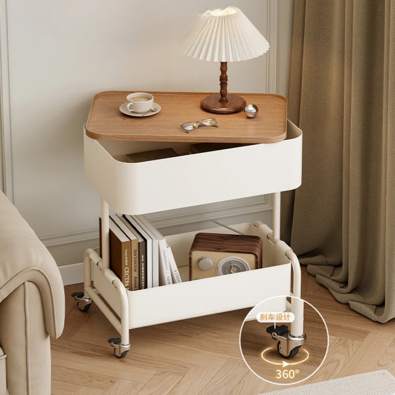 

Creative Rolling Coffee Table Minimalist Sofa Side Cabinet Movable Organizer Cart Multi-Purpose Small Storage Table