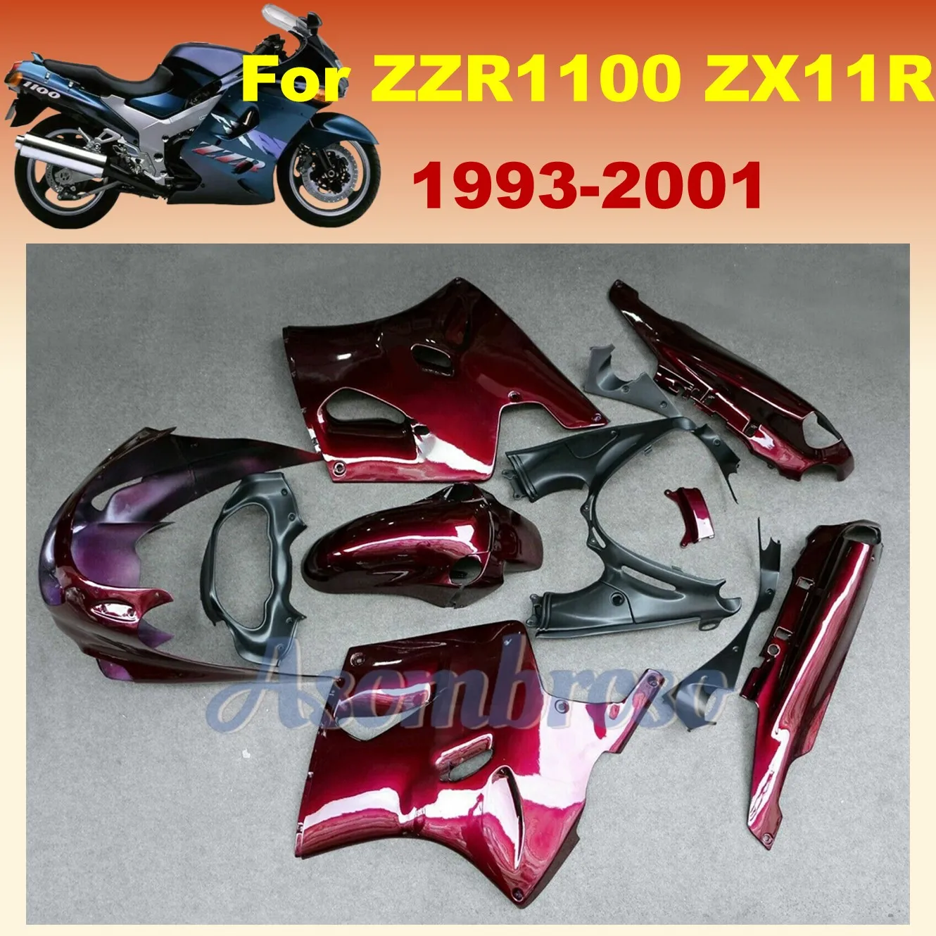 Motorcycle Fairing Kits for ZZR1100 1993 1998 1996 1999 2000 2001 ZZR 1100D ZX 11R 93-01 Red Bodywork Set