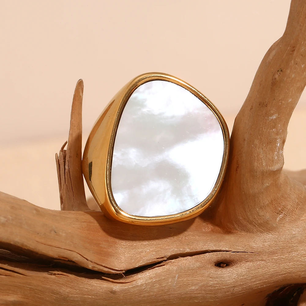 MamacitaSlay Elegant Minimalist Irregular Shell Stainless Steel Rings Woman Gold Plated Luxury Quality Jewelry Gifts For Women