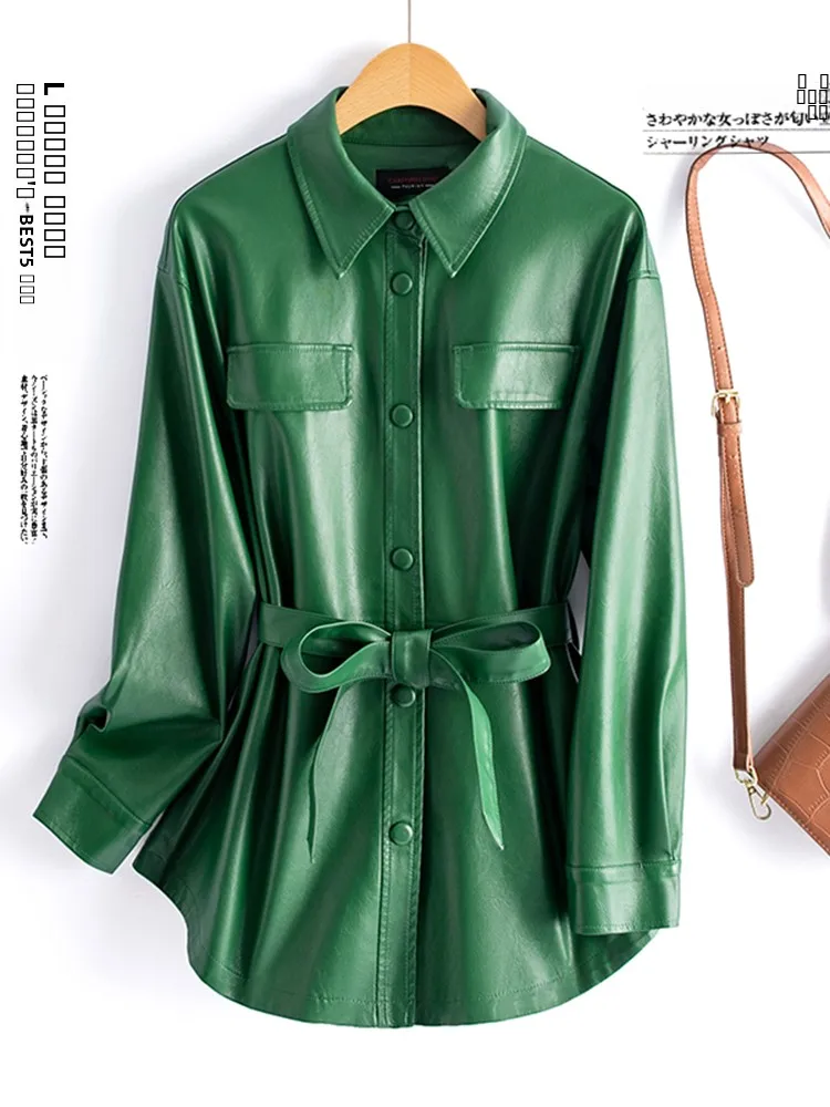 Faionable Slim Fit ort Women's Leather Jaet Large Size eepskin Coat Sli Korean Sle Haining Genuine Leather