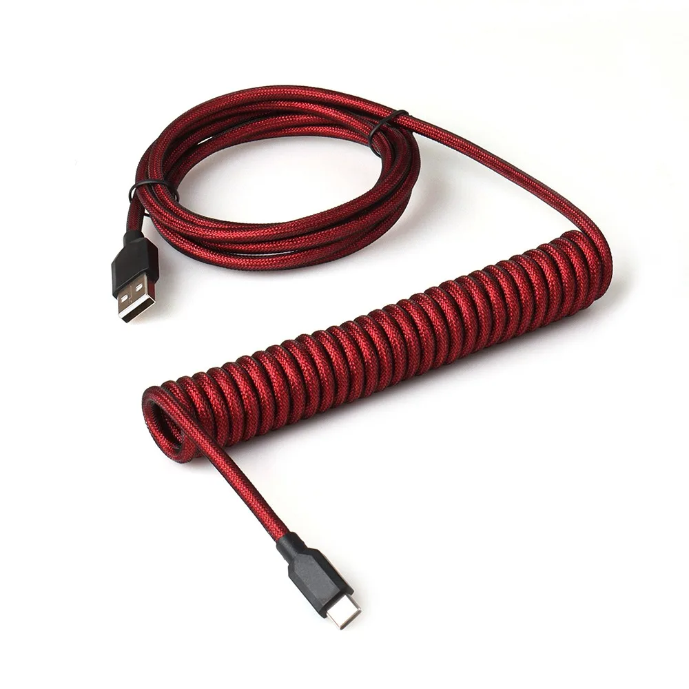 Type C To USB-A Mechanical Keyboard Cable GX12 Connector Spiral Design Connector Cord USB Type C Double Sleeved Wire